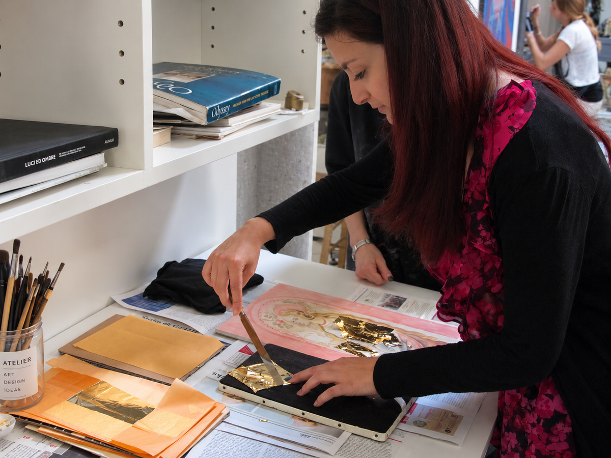 Sara Japanwalla working in her studio